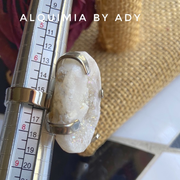 Alquimia raw and druzy white Quartz silver statement ring - Picture 4 of 8